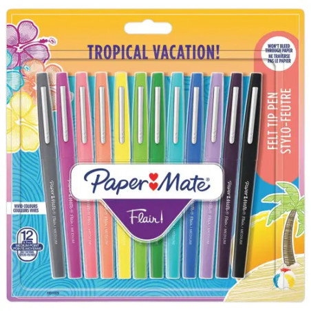 Feutres pointe moyenne 12 couleurs - Paper Mate